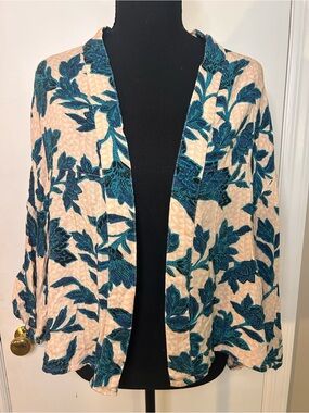 ANTHROPOLOGIE ANDERSEN & LAUTH KIMONO W/ TEAL BLUE FLOWERS ONE SIZE